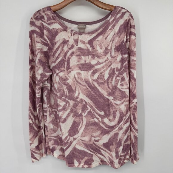 Chicos 1 Womens Abstract-Print Bateau-Neck Pullover Sweater Size medium Mauve - Picture 4 of 13